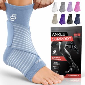 Sleeve Stars Ankle Support for Ligament Damage & Sprained Ankle, Plantar Fasciitis Support & Achilles Tendonitis Pain Relief, Ankle Brace for Women & Men w/Compression Ankle Strap (Single/Light Blue) Medium Light Blue 1 product image