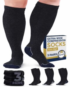 Pembrook 3 Pairs Plus Size Compression Socks Wide Calf - Knee High Wide Calf Compression Socks | Circulation Support Socks Dark Gray Pack - 3 Pairs XX-Large product image