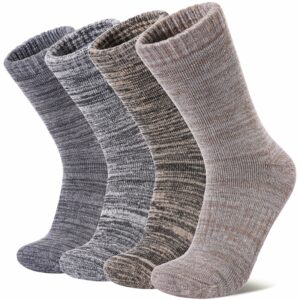 LANLEO Merino Wool Hiking Socks for Women Men Thermal Extra Thick Winter Warm Comfy Cushioning Crew Boot Socks 4 Pairs Coffee/Khaki/Dark Grey/Light Grey Large product image