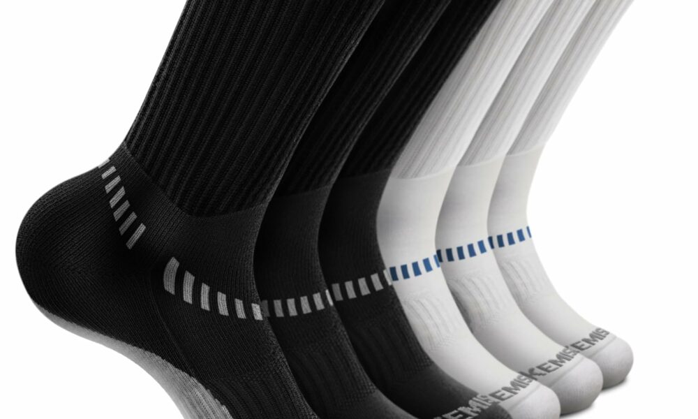 BULLIANT Compression Socks for Men 6Pairs, Athletic Crew Socks Cushioned For Men Sports Running-Arch Support 11-13 6pairs-black/White 2737 product image