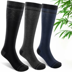 SONORAN Bamboo Viscose Compression Socks for Women & Men (3 Pairs) 15-20 mmHg Knee High Support for Nurses, Travel, Pregnant 3 Pairs-(black/Gray/Dark Blue) Small-Medium product image