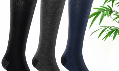 SONORAN Bamboo Viscose Compression Socks for Women & Men (3 Pairs) 15-20 mmHg Knee High Support for Nurses, Travel, Pregnant 3 Pairs-(black/Gray/Dark Blue) Small-Medium product image