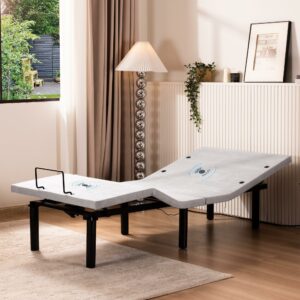 Fromann Adjustable Electric Twin XL Bed Base Frame with Massage, USB Type-C Ports, Zero Gravity, Under Bed Led Lighting and Three Leg Height (with Synchronization Connector) (Grey) product image
