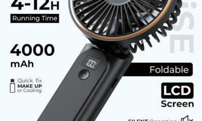 Portable Handheld Fan, Portable Fan Rechargeable, 4000mAh, 180° Adjustable, 6 Speed Wind, Display Electricity in Real Time, USB Rechargeable Foldable F an, Quiet Personal Fan as Power Bank Black product image