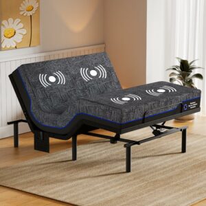 Amada Queen Adjustable Bed Frame and 14 Inch Cooling Gel Memory Foam Mattress Set, Massage, Head & Foot Incline, Wireless Remote, USB Ports, LED Night Light, Medium Firm Support Queen 14" Luxury Mattress w/ Massage Base