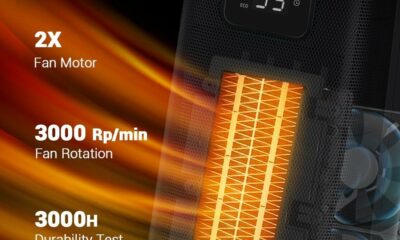 KopBeau Space Heater for Indoor Use, 1500W Electric Portable Tower Heater w/Thermostat & Timer, Oscillating Ceramic Room Heater with 4 Modes, LED Display, Safe for Office, Home, Black 16In Black product image