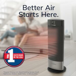Lasko Ellipse Ceramic Tower Heater for Home with Tipover Switch, Child Lock, Digital Display, Thermostat, Wide Oscillation, Remote, Timer, For Bedroom, Office, Living Room, Den, 1500W, Black, CT18950 18" product image