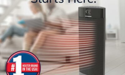 Lasko Ellipse Ceramic Tower Heater for Home with Tipover Switch, Child Lock, Digital Display, Thermostat, Wide Oscillation, Remote, Timer, For Bedroom, Office, Living Room, Den, 1500W, Black, CT18950 18" product image