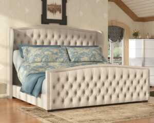 AMERLIFE King Adjustable Bed Frame with 51" Tufted Headboard