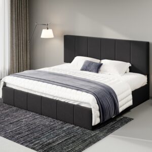 Allewie King Size Velvet Upholstered Platform Bed Frame with Adjustable Headboard