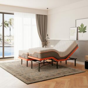 ESHINE Split King Adjustable Bed Frame with 12-Inch Hybrid Mattress