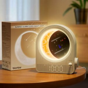 blonbar Sunrise Alarm Clock Stepless Dimmable Moon Lamp with 10 Sounds Timer
