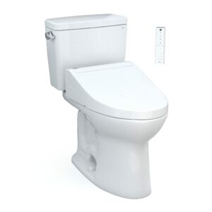 TOTO® Drake® WASHLET®+ Two-Piece Elongated 1.28 GPF TORNADO FLUSH® Toilet with C5 Bidet Seat, Cotton White - MW7763084CEG#01 Modern 1.28 GPF WASHLET Electronic Bidet Seat