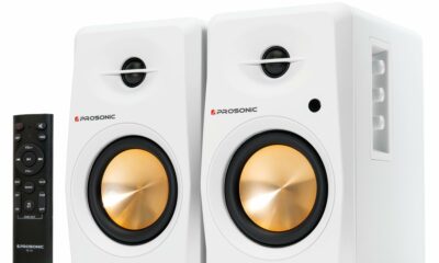 Prosonic BT30 Powered Bluetooth Bookshelf Speakers, Studio Monitor, Home Theater, Turntable, with Optical Input, Coaxial Input, Aux Inputs, 4" Woofer 40W x 2, (White) product image