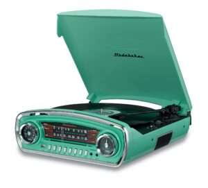 Studebaker 3-Speed Pitch Control Turntable with Bluetooth Receiver AM/FM Stereo Radio/USB Slot for MP3 Playback/Headphone and Aux in Jacks (Teal) product image