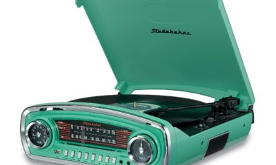 Studebaker 3-Speed Pitch Control Turntable with Bluetooth Receiver AM/FM Stereo Radio/USB Slot for MP3 Playback/Headphone and Aux in Jacks (Teal) product image
