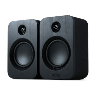 House of Marley Get Together Duo Bluetooth Bookshelf Speakers - Sustainably Crafted, Wireless Turntable Speakers, Mains Powered or 25 Hours Battery Life, AUX in - Amazon Exclusive Black Edition product image