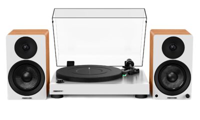 Fluance RT81 Elite High Fidelity Vinyl Turntable (White) with Ai41 Powered 5" Stereo Bookshelf Speakers (Lucky Bamboo), Diamond Stylus, Belt Drive, Built-in Preamp, 90W Class D Amplifier, Bluetooth White / Bamboo product image