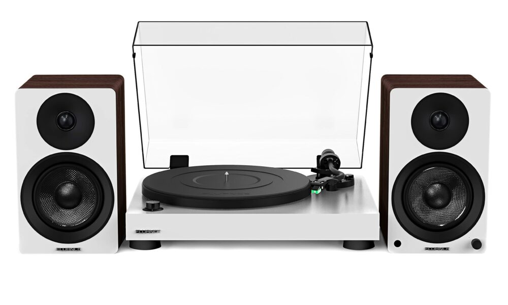 Fluance RT81 Elite High Fidelity Vinyl Turntable (White) with Ai41 Powered 5" Stereo Bookshelf Speakers (White Walnut), Diamond Stylus, Belt Drive, Built-in Preamp, 90W Class D Amplifier, Bluetooth White / White Walnut product image