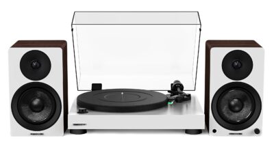Fluance RT81 Elite High Fidelity Vinyl Turntable (White) with Ai41 Powered 5" Stereo Bookshelf Speakers (White Walnut), Diamond Stylus, Belt Drive, Built-in Preamp, 90W Class D Amplifier, Bluetooth White / White Walnut product image