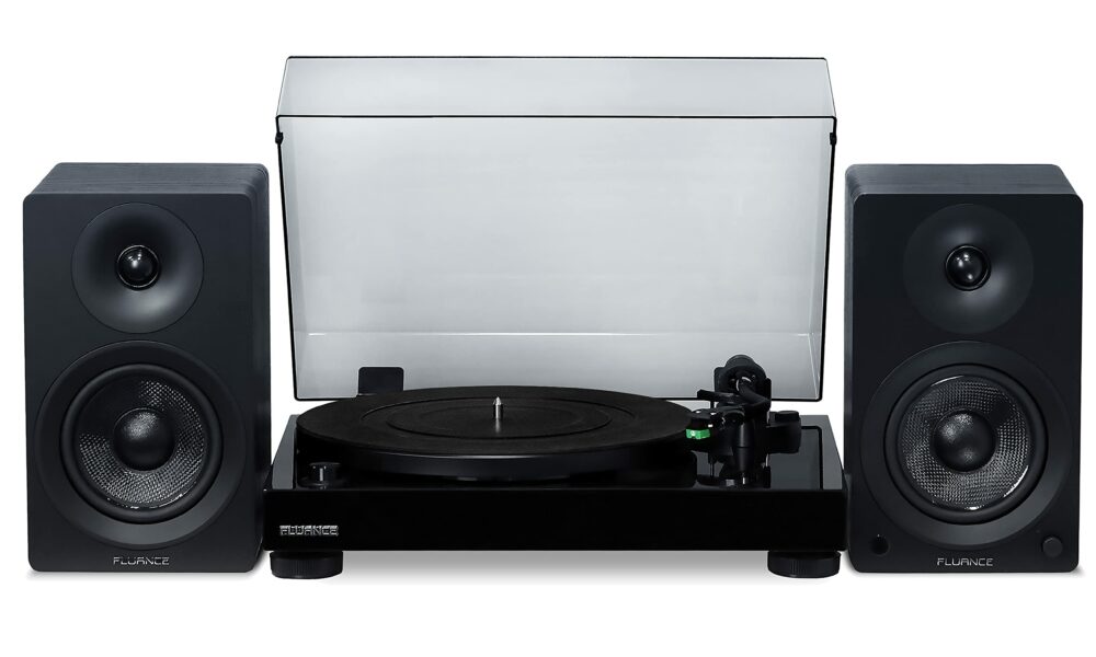 Fluance RT81 Elite High Fidelity Vinyl Turntable (Piano Black) with Ai41 Powered 5" Stereo Bookshelf Speakers (Black Ash), Diamond Stylus, Belt Drive, Built-in Preamp, 90W Class D Amplifier, Bluetooth Black / Black product image