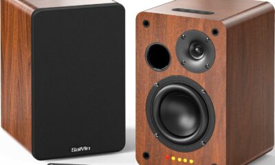 Saiyin Bluetooth Bookshelf Speakers, 40W X 2 Powered TV Speakers with 4 Inch Woofer, Turntable Speakers with Optical/AUX Input/Subwoofer Line Out for PC and TVs product image