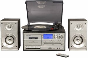 Crosley CR7014A-BK Eclipse 3-Speed Turntable with Bluetooth, AM/FM Radio, CD/Cassette Player, USB, SD Card Reader, Aux-in product image