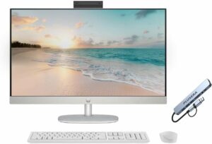 HP 27" FHD Touch-Screen All-in-One Desktop Computer, 12-Cores Intel Core Ultra 7 Processor, 64GB RAM 2TB SSD, Windows 11, Wireless Keyboard & Mouse, PLUSERA 8-in-1 Hub Included, White 64GB RAM | 2TB SSD Touch Screen product image