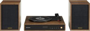 Crosley CR7019A-WA Alto 3-Speed Turntable Shelf System with Bluetooth, FM Radio, and Matching Stereo Speakers, Walnut product image