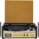 Crosley CR7017B-BK Coda 3-Speed Bluetooth Turntable and FM Radio Shelf System with Matching Stereo Speakers, Black CR7017B Coda, NP-15 Needle Black/Gold product image