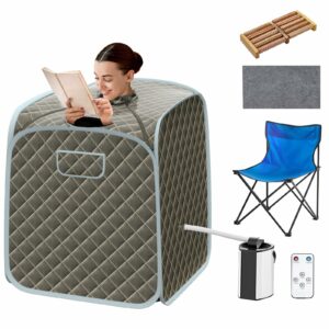 COSTWAY Portable Steam Sauna, 3L Foldable Sauna Spa with Remote Control, 9-Gear Temperature and Timer, Atomization Function, Personal Sauna Tent for Weight Loss, Detox Relaxation at Home (Grey) Gray product image