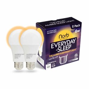 Norb Everyday Sleep Light Bulb - No Blue, Amber LED, 2000K Nighttime Lighting for Bedroom, Dimmable A19 Bulb Promotes Natural Melatonin & Circadian Rhythm for Babies, Kids, Adults, 6W (2-Pack) product image