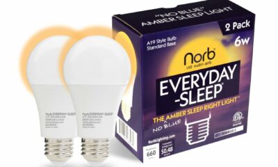 Norb Everyday Sleep Light Bulb - No Blue, Amber LED, 2000K Nighttime Lighting for Bedroom, Dimmable A19 Bulb Promotes Natural Melatonin & Circadian Rhythm for Babies, Kids, Adults, 6W (2-Pack) product image