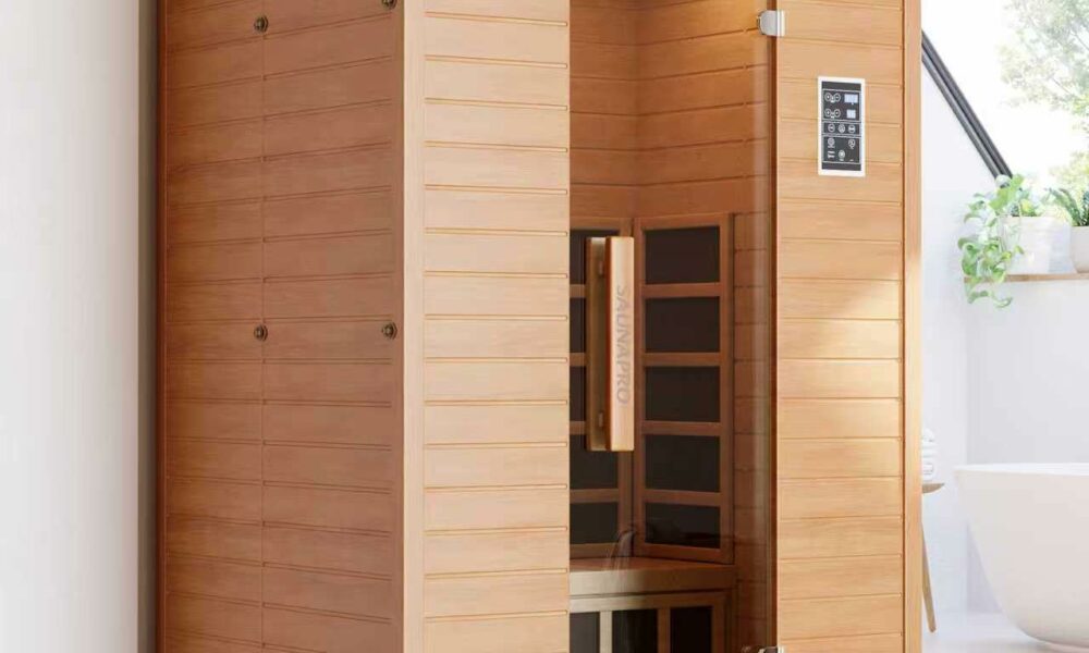 2- Person Infrared Sauna, Remotely Controllable Indoor Sauna, Low EMF 1500W/120V LCD Heater, WiFi & BT Control, 9-Color Light Therapy, Safe Flame-Retardant Material, Wood 2-person sauna/47.24" x 39.37" x 72.83" product image