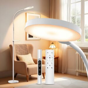 Light Therapy Lamp, 3-in-1 Floor Lamp 11000 Lux, Sunlight Lamp with Remote & Timer, LED UV-Free Sun Lamp with Adjustable 10 Brightness & 5 Color Temperature for Living Room Bedroom Office, White product image
