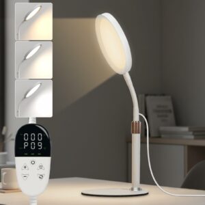 Light Therapy Lamp,10000 Lux LED UV-Free Sunlight Lamp,Full Spectrum Happy Therapy Desklamp with UV-Free,3 Color & 9 Brightness Level & Timer for Home,Office,Decoration (White) White E product image