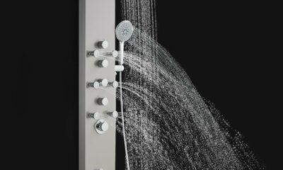 ROVOGO Shower Panel Tower System - Use 4 Functions at the Same Time: Rain Shower, Handheld, Body Jets and Tub Spout, 304 Stainless Steel Shower Column with Adjustable Head, Brushed Brushed Panel+Chrome Fixtures product image