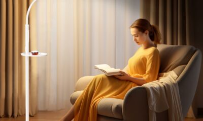 Light Therapy Floor Lamp, Dimmable 11000 Lux UV-Free LED Sunlight Lamp with Tray, 2-in-1 Floor & Desk Adjustable Height Full Spectrum Happy Therapy Light with Remote Timer for Reading Home Office product image