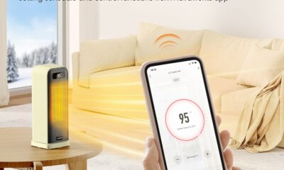 MORENTO Space Heaters for Indoor Use, Portable Electric Heater with Thermostat, Smart and Voice Control, 1500W PTC Ceramic Safety, 36dB Quiet Smart Heaters for Office Bedroom Home Yellow 1Pack 16inch yellow product image