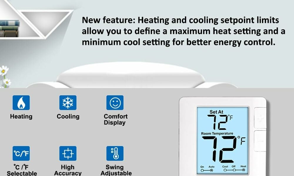 Thermostat for Home Non-Programmable Single-Stage Systems, 1 Heat/1 Cool, Easy DIY, White Backlight product image