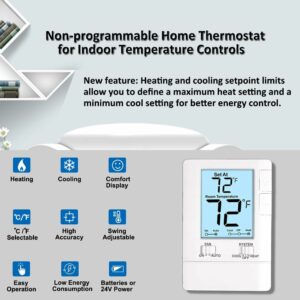 Thermostat for Home Non-Programmable Single-Stage Systems, 1 Heat/1 Cool, Easy DIY, White Backlight product image