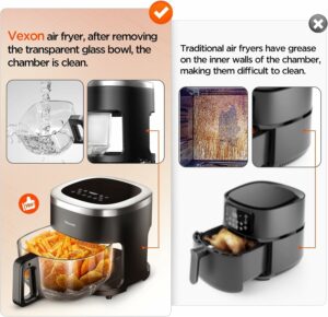 Glass Air Fryer,4.5QT Air Fryer with Viewing Glass Pot, Air Fry, Roast, Reheat, Dehydrate, Air Crisp Technology,Nonstick & Dishwasher Safe Basket,97% Less Oil,Features Digital Timer