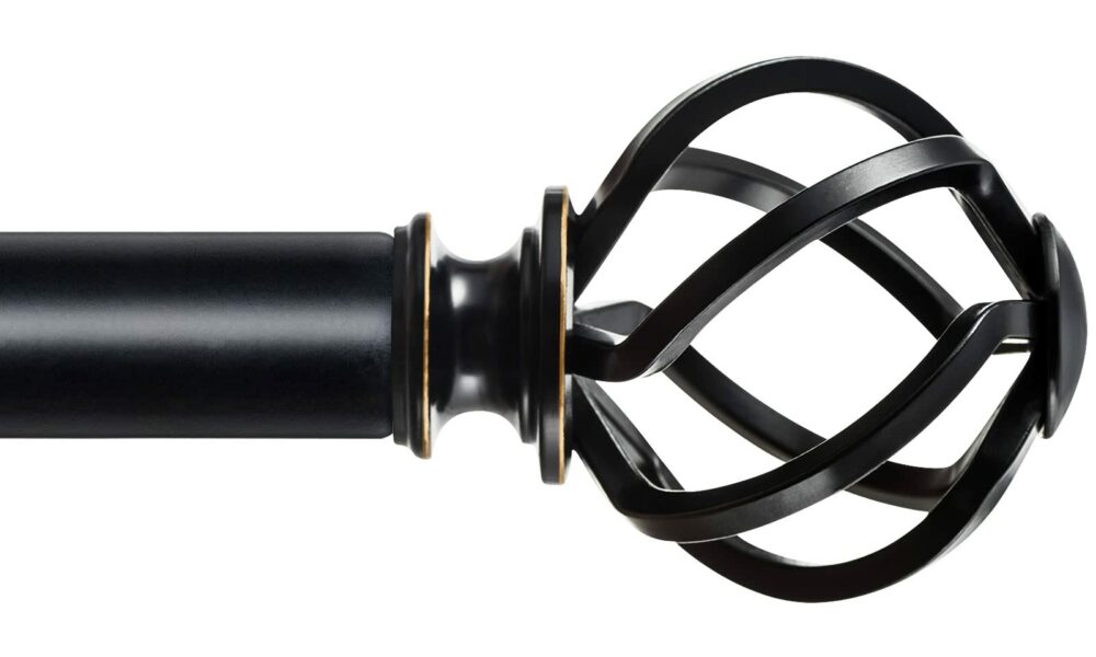 KAMANINA Black Curtain Rods for Windows 72 to 144 Inches (6-12ft), 1 Inch Heavy Duty Curtain Rod 32 to 144, Long Decorative Single Drapery Rods, Twisted Cage End Black 32-144" product image