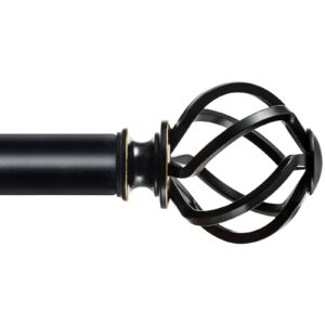 KAMANINA Black Curtain Rods for Windows 72 to 144 Inches (6-12ft), 1 Inch Heavy Duty Curtain Rod 32 to 144, Long Decorative Single Drapery Rods, Twisted Cage End Black 32-144" product image