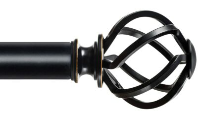 KAMANINA Black Curtain Rods for Windows 72 to 144 Inches (6-12ft), 1 Inch Heavy Duty Curtain Rod 32 to 144, Long Decorative Single Drapery Rods, Twisted Cage End Black 32-144" product image