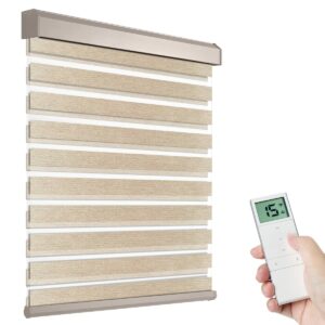 Motorized Zebra Shade with Remote Control, Electric Dual Layer Sheer Roller Shades Work with Alexa via Hub, Smart Day and Night Horizontal Blind for Windows, Customized Size (Dark Coffee) product image