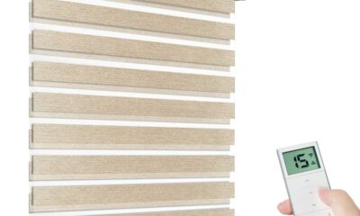 Motorized Zebra Shade with Remote Control, Electric Dual Layer Sheer Roller Shades Work with Alexa via Hub, Smart Day and Night Horizontal Blind for Windows, Customized Size (Dark Coffee) product image