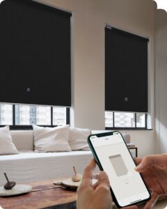 Graywind Smart Roller Shades 100% Blackout Window Blinds with APP Control Customized Automatic Shades for Home and Office(31" Wx72 H,Black) Plain Texture-black 31"Wx72"H product image
