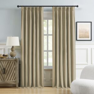DUALIFE Luxury Blackout Curtains for Bedroom 96 Inches Long Taupe, Pinch Pleated Linen Blend Farmhouse 100% Blackout Thermal Insulated Drapes with Hooks for Track System 2 Panels W40xL96 40"W x 96"L (Pack of 2) Taupe product image