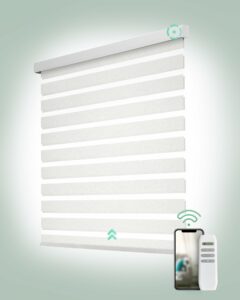 Yoolax Motorized Zebra Blinds, Remote Zebra Shades for Indoor Windows, Motorized Shades with Remote Light Control Horizontal Window Blinds Custom Size(60% Shading Sheer White) product image